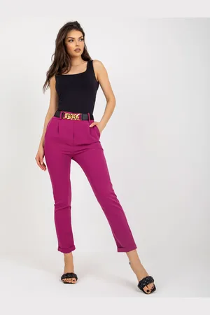 Italy Moda Fuchsiové kalhoty s vysokým pasem a opaskem DHJ-SP-13165.20-fuchsia