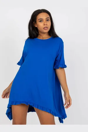 RELEVANCE Modré volné mini šaty s volánky RV-SK-7909.89-dark blue