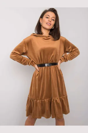 Fancy Světle hnědé velurové mini šaty s kapucí FA-SK-7563.11P-camel