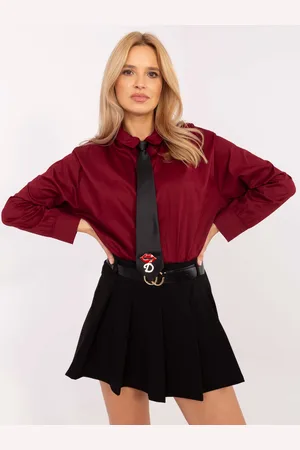 Italy Moda Vínová dámská bavlněná košile s odnímatelnou kravatou DHJ-KS-9213-1.77P-bordo