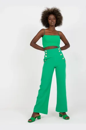 Italy Moda Zelené zvonové kalhoty s knoflíky DHJ-SP-16008.01X-green