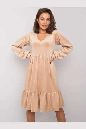 Fancy Béžové dámské šaty s řasením FA-SK-7530.84P-beige