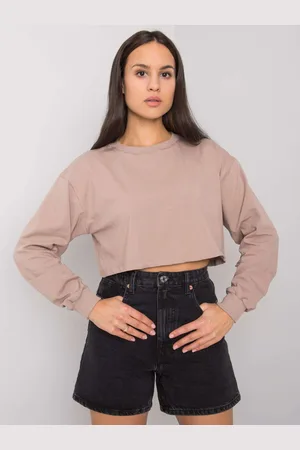 BASIC FEEL GOOD Béžové volné crop tričko s dlouhými rukávy RV-BZ-7309.54-beige