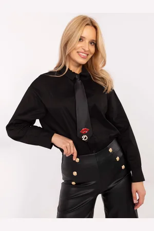 Italy Moda Černá dámská bavlněná košile s odnímatelnou kravatou DHJ-KS-9213-1.77P-black