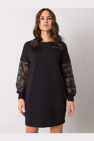 RUE PARIS Černé mikinové šaty Alexxie s krajkovými rukávy RV-SK-7345.73-black