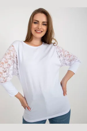RUE PARIS Bílá halenka s krajkovými rukávy RV-BZ-7551-1.51-white