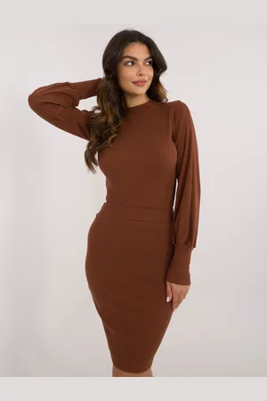 RUE PARIS Dámská hnědá halenka s balonovými rukávy RV-BZ-5223.15-brown