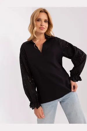 Basics from Amsterdam Černá halenka s madeirovými rukávy -LK-BZ-509328.20-black
