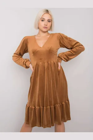 Fancy Světle hnědé dámské šaty s řasením FA-SK-7530.84P-camel
