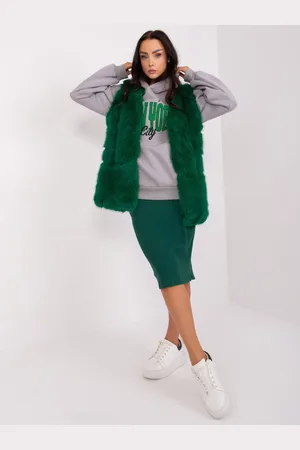 Italy Moda Chlupatá kožíšková vesta -AT-KZ-2368.00P-dark green