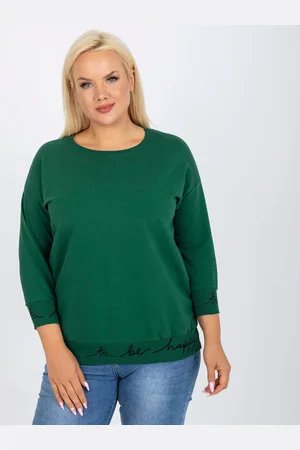 RELEVANCE Tmavě zelená mikina Charliza s nápisy "Happy" na lemech -RV-BL-5978.06P-dark green
