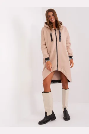 RELEVANCE Béžová dlouhá mikina s kapucí -RV-BL-6832-2.00P-beige