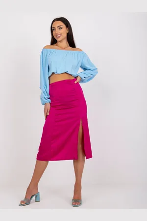 RUE PARIS Fuchsiová midi sukně s rozparkem -WN-SD-1705.86-fuchsia