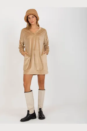 RUE PARIS Béžové velurové mini šaty RP-TU-8189.00X-beige