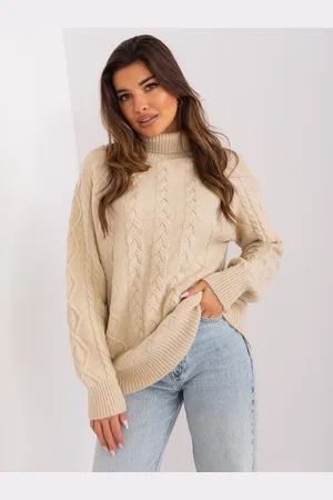 Italy Moda Béžový rolák s copánkovým vzorem AT-SW-2355-2.12P-beige