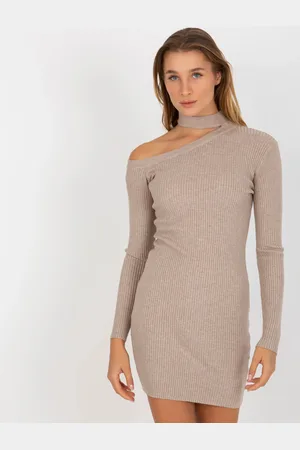 Basics from Amsterdam Béžové žebrované mini šaty NM-SK-NG-2315.19P-dark beige