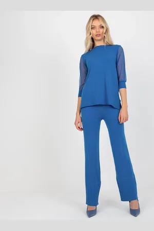COCO ANGELO Modrý svetřík s průsvitnými rukávy -VI-SW-20926.26P-blue