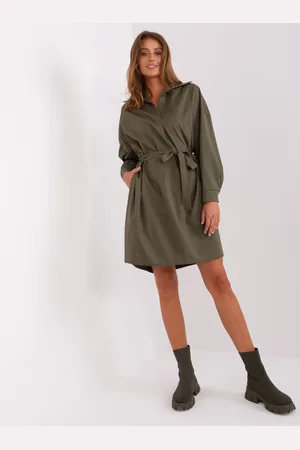 Basics from Amsterdam Khaki košilové šaty ZULUNA s páskem -CHA-SK-9010.70-khaki