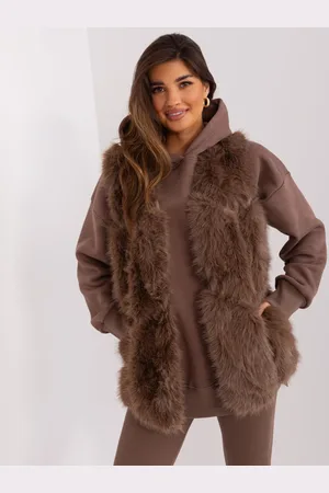 Italy Moda Hnědá chlupatá kožíšková vesta AT-KZ-2375.00P-brown