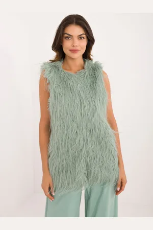 Italy Moda Pistáciová kožíšková vesta AT-KZ-2349-1.18-pistachio