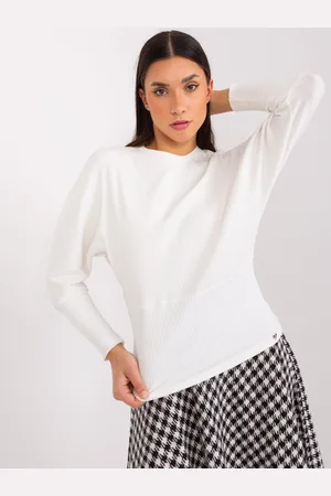BASIC FEEL GOOD Bílé žebrované tričko s netopýřími rukávy -RV-BZ-9208.61Pwhite