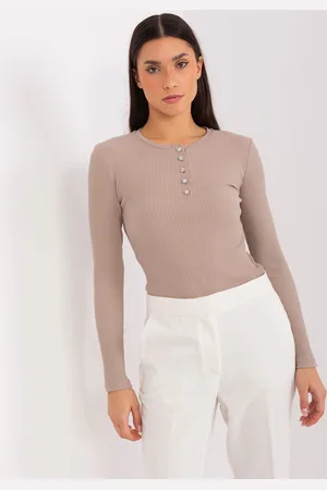 BASIC FEEL GOOD Tmavě béžové žebrované tričko RV-BZ-9211.26X-dark beige