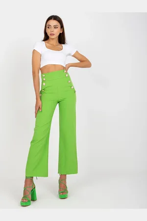 Italy Moda Světle zelené zvonové kalhoty s knoflíky DHJ-SP-16008.01X-light green