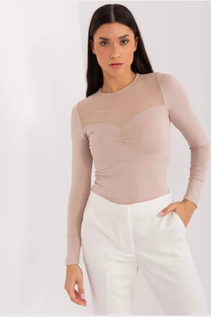 BASIC FEEL GOOD Béžová elegantní průsvitná halenka RV-BZ-9202.10X-beige