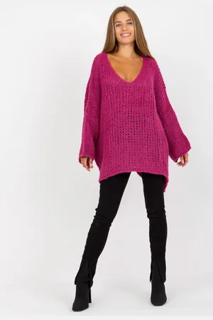 Basics from Amsterdam Fuchsiový oversize pletený svetr TW-SW-BI-M2200.27-fuchsia
