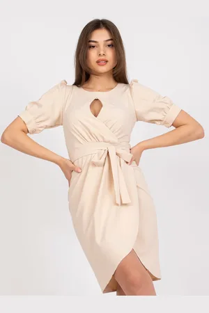 Basics from Amsterdam Béžové elegantní šaty s páskem -LK-SK-508622.06P-beige