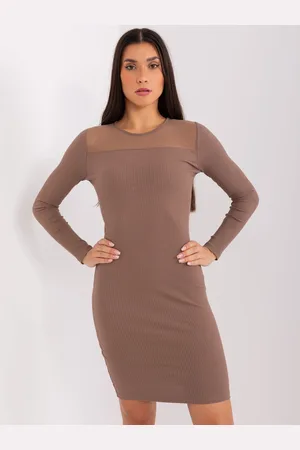 BASIC FEEL GOOD Hnědé žebrované mini šaty RV-SK-9217.57P-brown