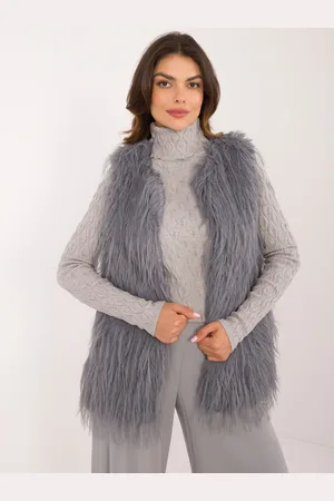 Italy Moda Tmavě šedá kožíšková vesta AT-KZ-2349-1.21-dark grey