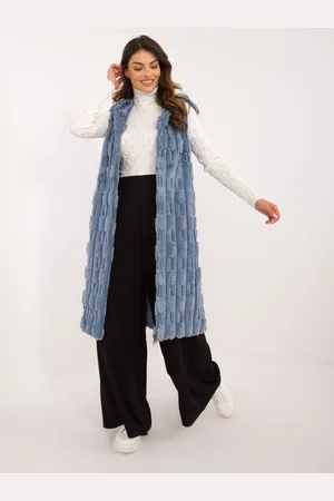 Italy Moda Dámská dlouhá světle modro-šedá kožíšková vesta AT-KZ-2368-1.06-light blue