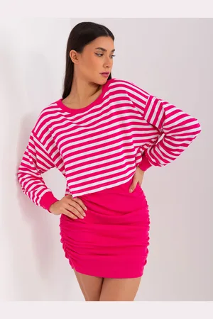 Basics from Amsterdam Tmavě růžový komplet šatů a pruhované halenky -EM-KMPL-837.57P-dark pink