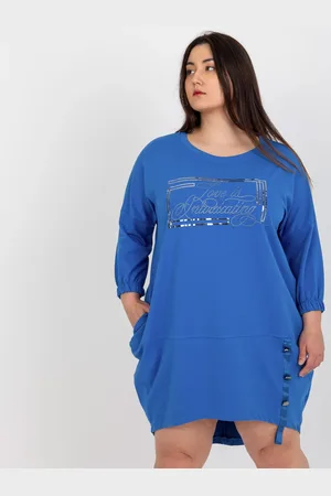 RELEVANCE Modrá asymetrická tunika s nápisem RV-TU-7505.15-blue