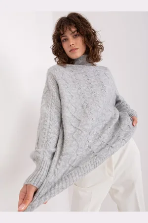 Italy Moda Šedý copánkový svetr s rolákem AT-SW-2355-2.19P-grey