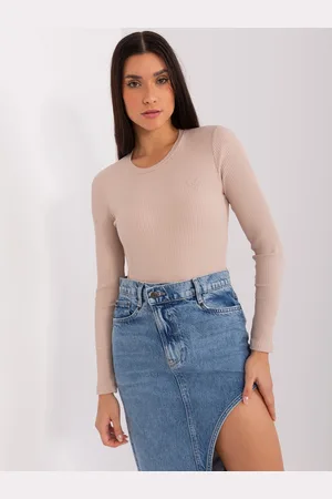 BASIC FEEL GOOD Béžové žebrované tričko RV-BZ-9207.41X-beige
