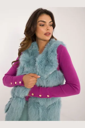 Italy Moda Dámská kožíšková vesta se zapínáním na háčky AT-KZ-2375.00P-light blue