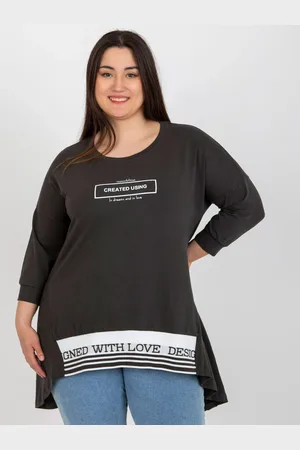 RELEVANCE Tmavá khaki asymetrická tunika s potiskem RV-TU-7779.69-dark khaki