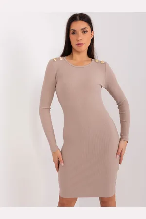 BASIC FEEL GOOD Béžové žebrované mini šaty RV-SK-9219.13P-dark beige