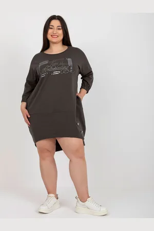 RELEVANCE Tmavá khaki asymetrická tunika s nápisem RV-TU-7505.15-dakr khaki