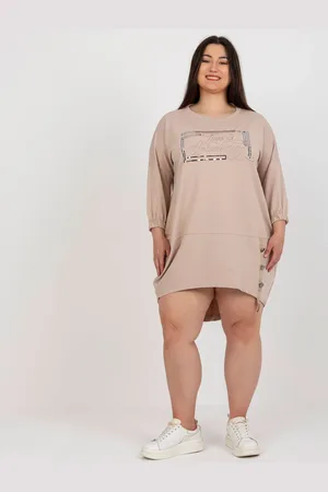 RELEVANCE Béžová asymetrická tunika s nápisem -RV-TU-7505.15-beige
