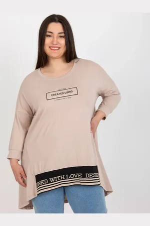 RELEVANCE Béžová asymetrická tunika s potiskem RV-TU-7779.69-beige