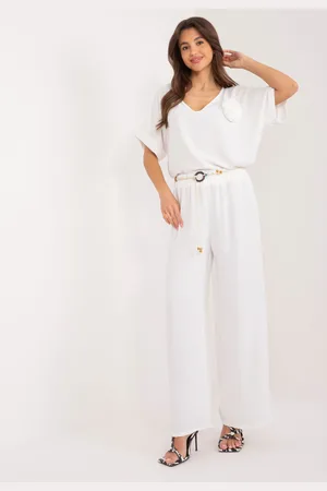 Italy Moda Bílé rovné kalhoty s vysokým pasem -DHJ-SP-8927.19-white