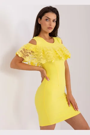 Basics from Amsterdam Žluté mini šaty s aplikací kolem ramen -LK-SK-506332.24-žluté