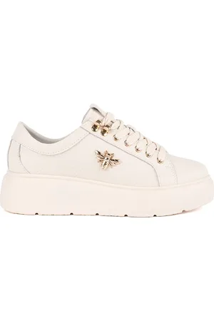 SHELOVET Smetanové kožené sneakersy na platformě GD-XF-161BE