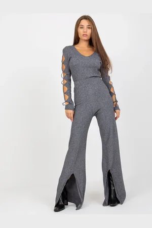 COCO ANGELO Tmavě šedé zvonové kalhoty s rozparkem -VI-SP-20271.97-dark grey