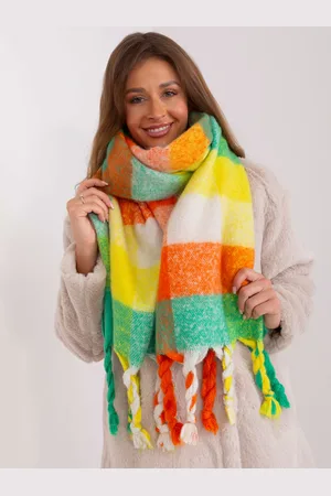 Italy Moda Zeleno-oranžovo-žlutá károvaná šála s třásněmi AT-SZ-2313501.97-light green-orange