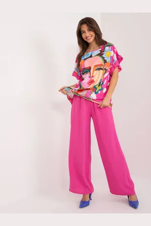 Italy Moda Tmavě růžový komplet širokých kalhot a volného trička s potiskem DHJ-KMPL-8935.27-dark pink