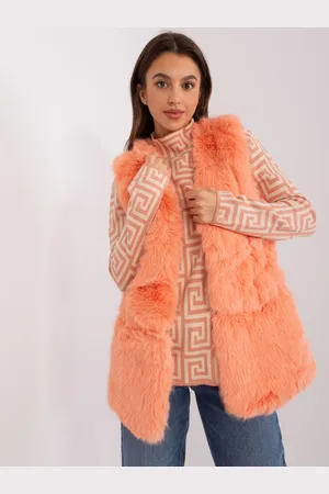 Italy Moda Oranžová chlupatá kožíšková vesta -AT-KZ-2368.00P-peach